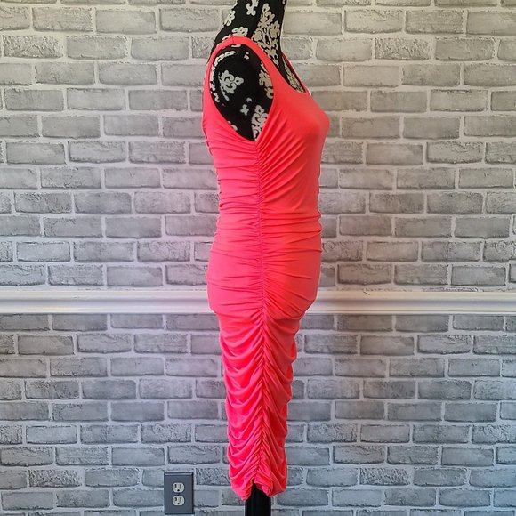 Neon Pink Tank Dress Ruched Barbie Party Costume Cosplay Med NWOT Spandex Blend - Picture 3 of 10